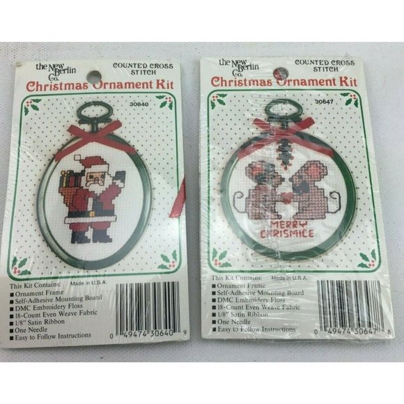 The New Berlin Co. Merry Christmas Ornament Kit Santa Mice Counted Cross Stitch - Picture 1 of 11